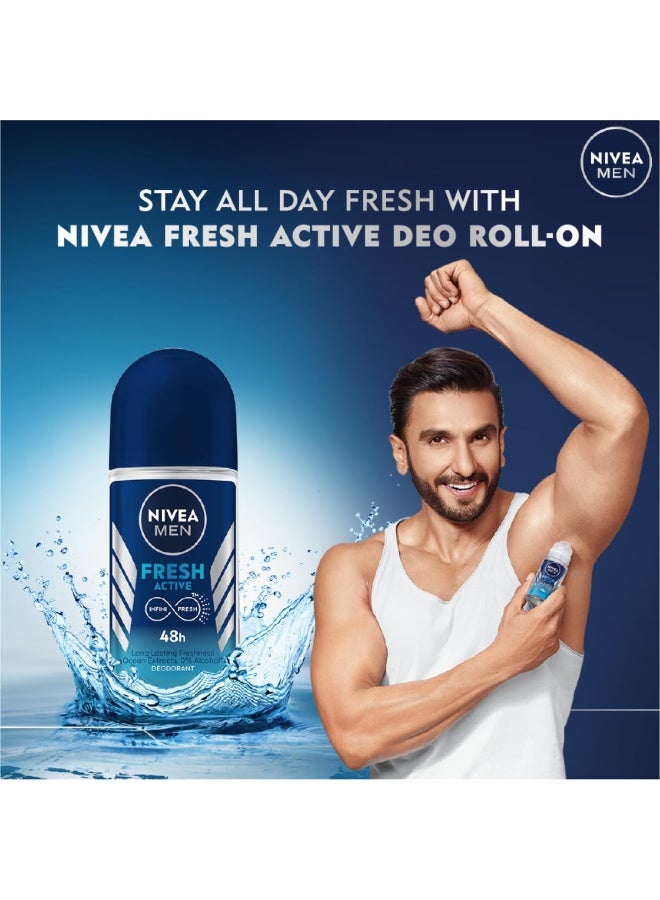 نيفيا مزيل عرق نيفيا مين فريش أكتيف 50 مل | بخلاصات المحيط المنعشة | انتعاش يدوم 48 ساعة | تركيبة معتمدة من أطباء الجلدية وخالية من البارابين (عبوة من 3 قطع) - Image 3